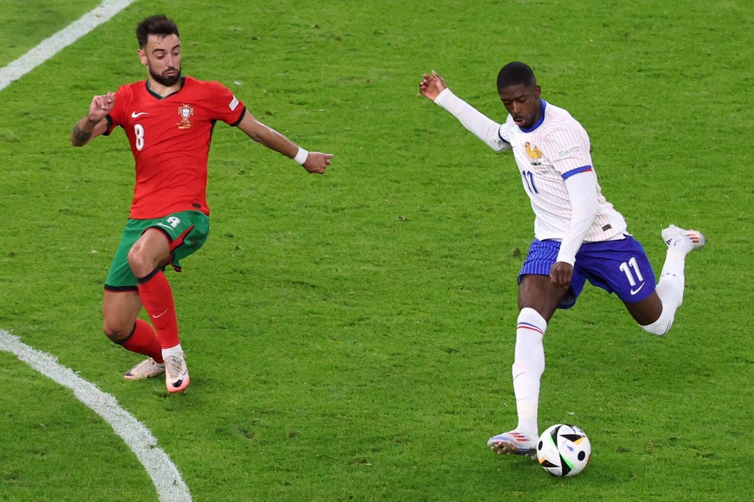 Ousmane Dembele durante el partido de cuartos de la Eurocopa que han jugado Francia y Portugal en Hamburgo, Alemania EFE/EPA/ABEDIN TAHERKENAREH